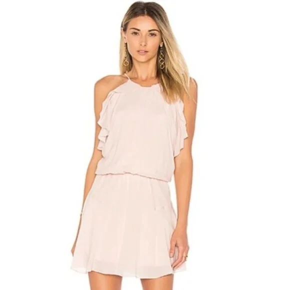 karina grimaldi pink dress Karina Grimaldi Lune Solid Denim Mini Dress In Pastel Pink